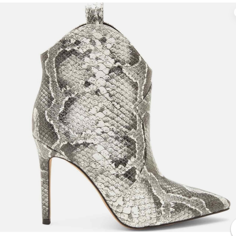 Jessica Simpson Silver Snake Print Pointed Toe Ankle Booties